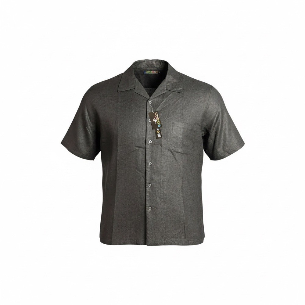 Vintage Bagazio Mens Black Button Up Short Sleeve Shirt Size 4XL Linen Blend