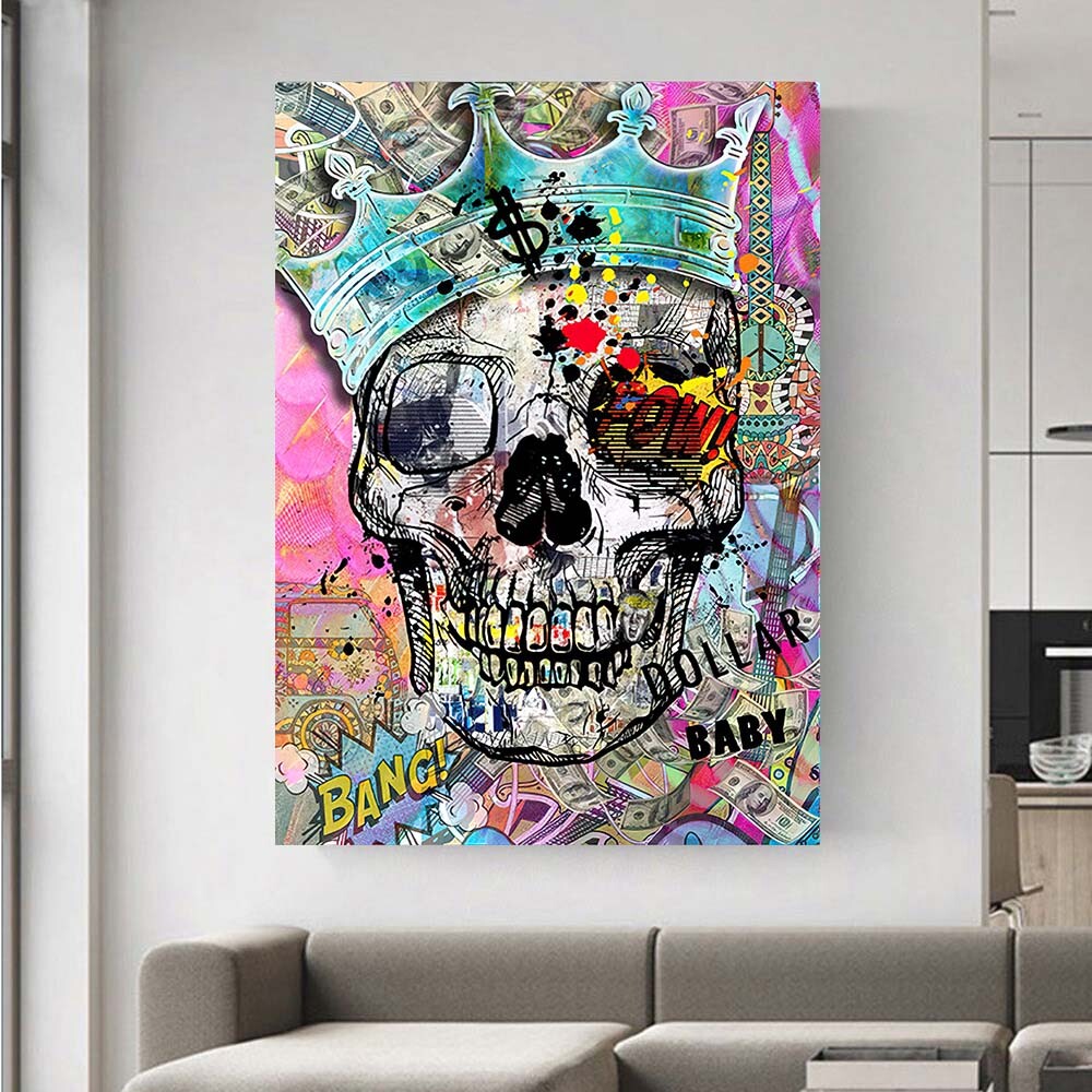 Abstract Skull Poster and Print Street Graffiti Art Canvas Painting Wall Picture-image