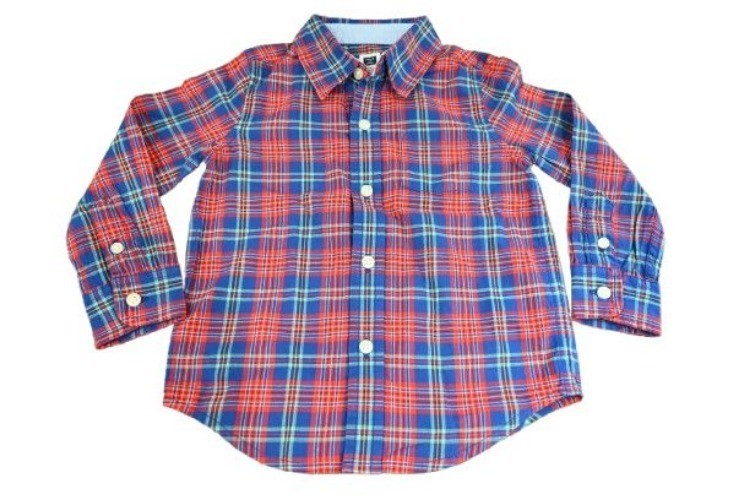 Janie and Jack Toddler Boys Plaid Button Front Shirt Blue Red 18-24 Months
