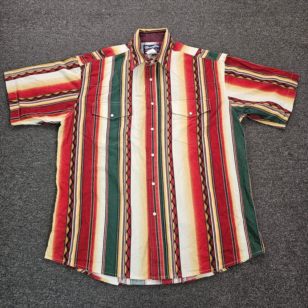 Wrangler Mens XL Western Shirt Pearl Snap Aztec Southwest Rodeo Cowboy
