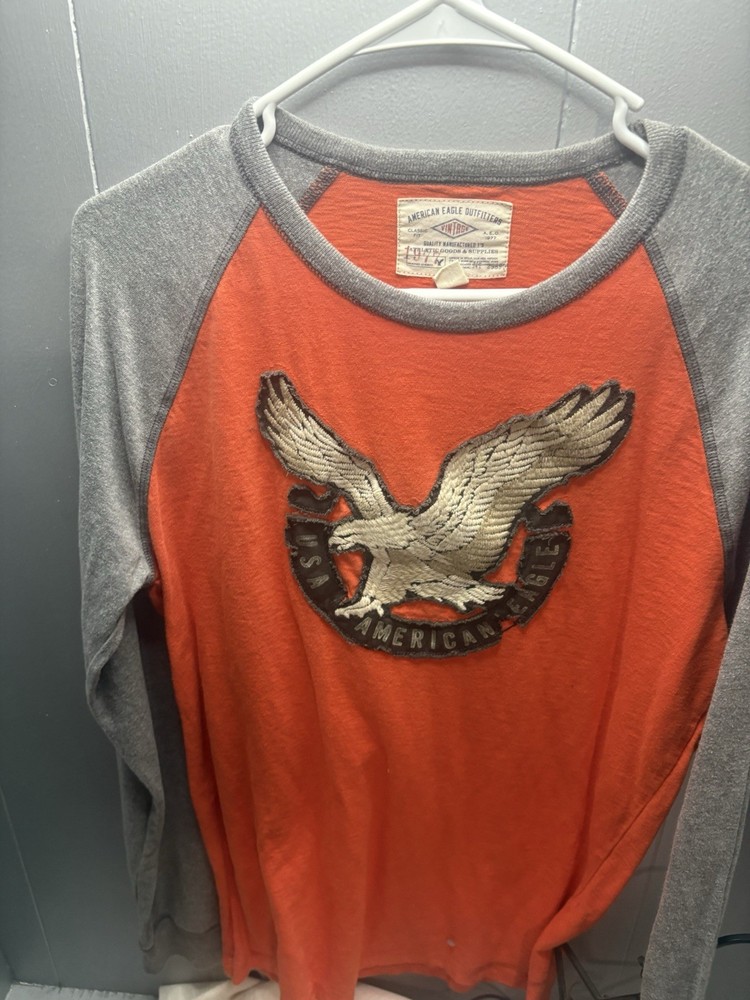 Y2K American Eagle Shirt Men's Size Medium Embroidered Logo Graphic Distressed
