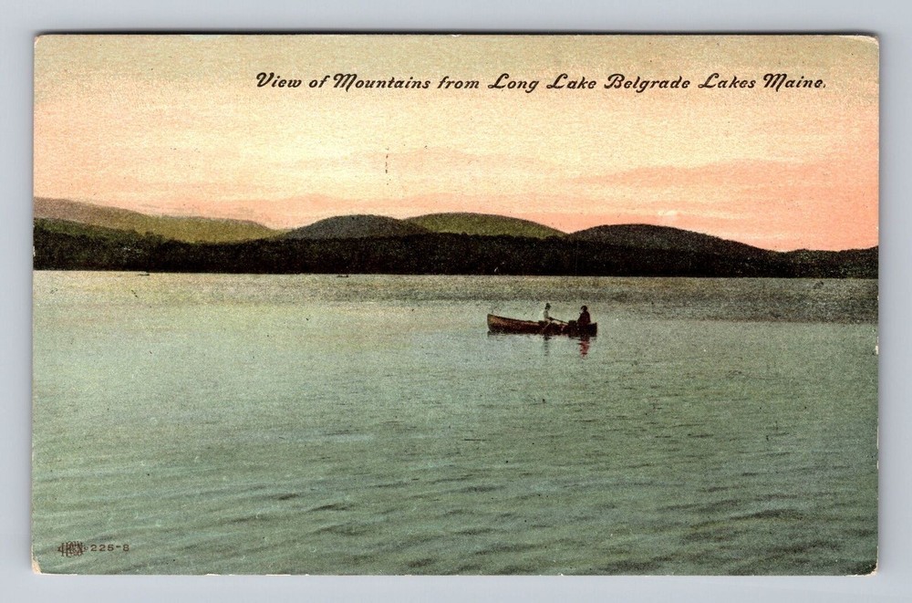 View of Mountains from Long Lake Belgrade Lakes Maine Vintage Postcard