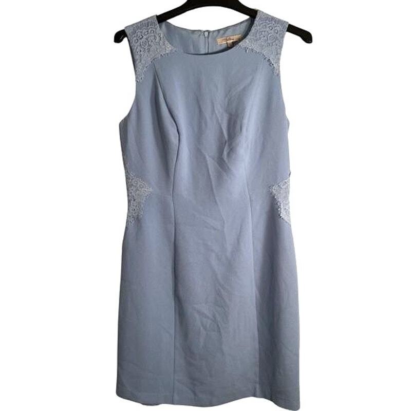 Darling Dress Womens Size M Blue Sleeveless Lined Back Zip Round Neck Lace