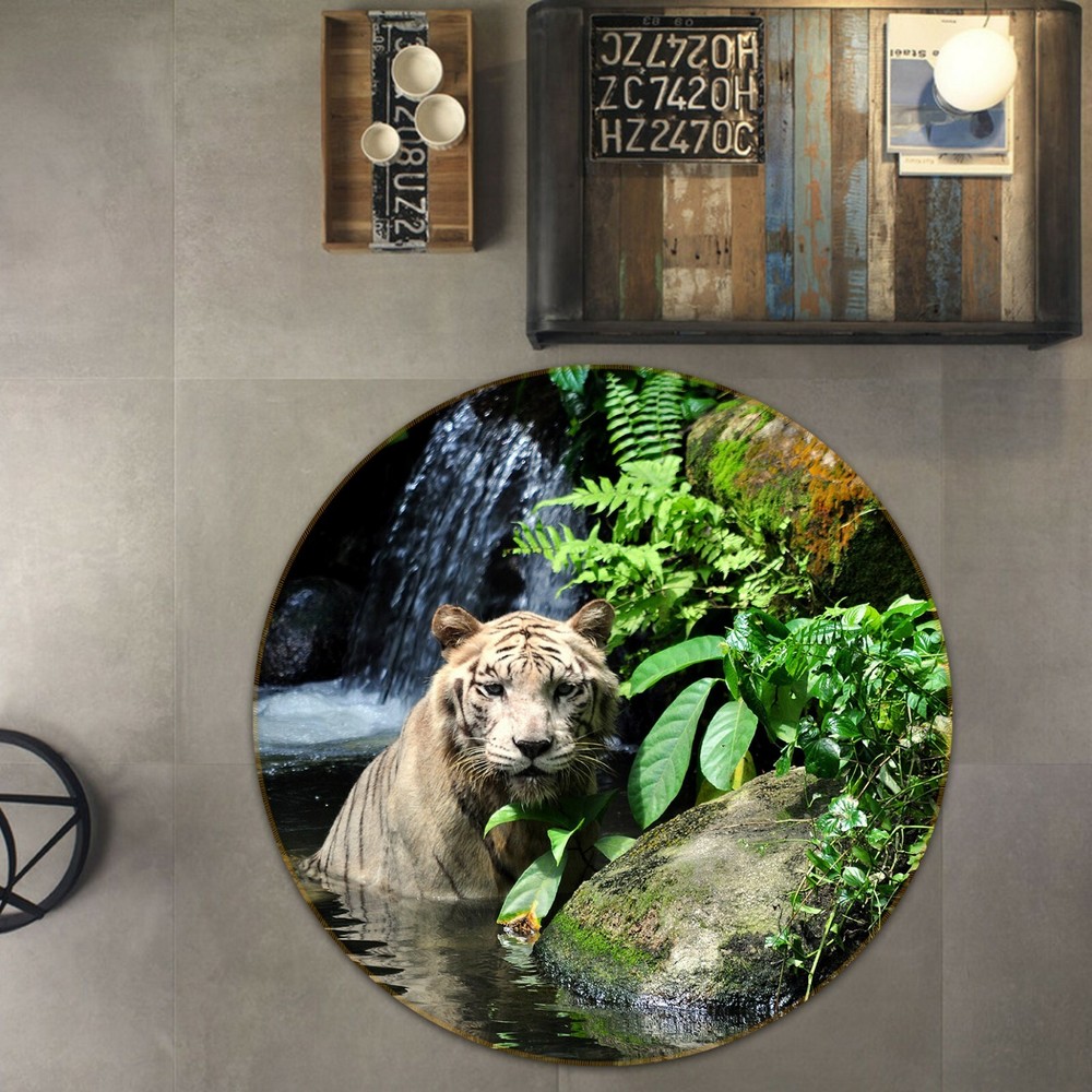 3D Zoo Tiger Lake Animal Non Slip Rug Mat Elegant Photo Carpet O1949 Fay