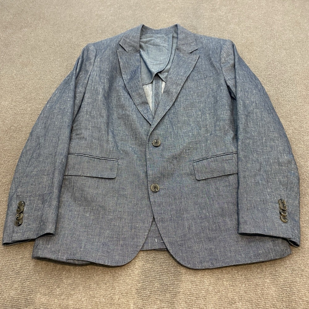 Fairlane Blazer Sport Coat Mens Medium Linen Blend Blue Regular Fit Two Button