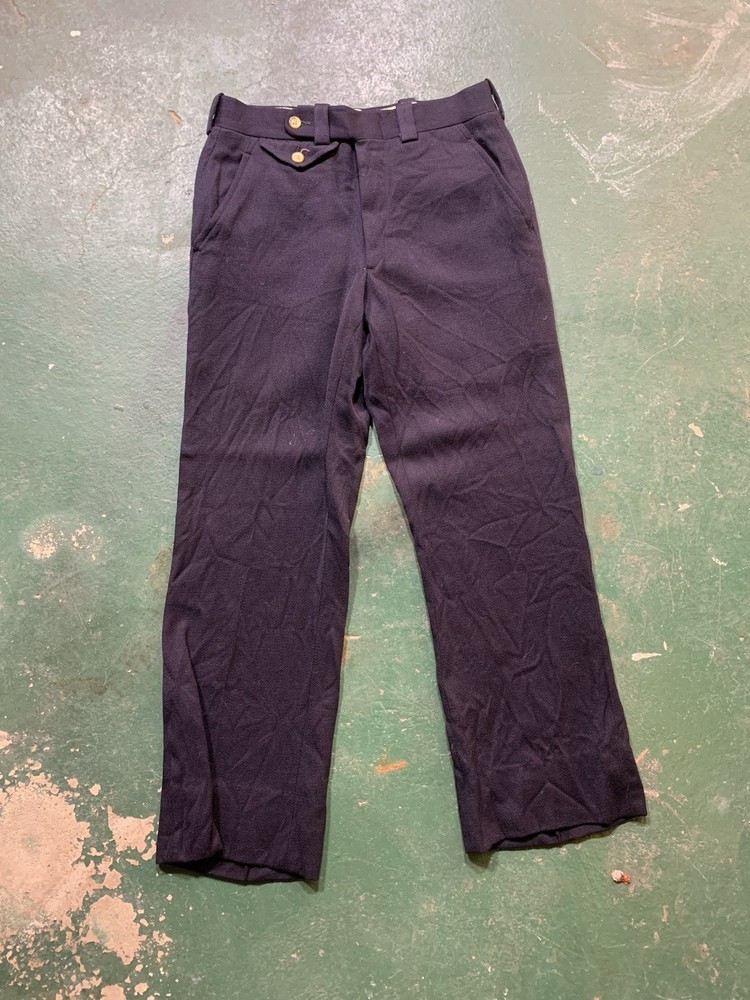 Men's Navy Flat Front Vintage Military Style Pants Straight Leg Button Accents