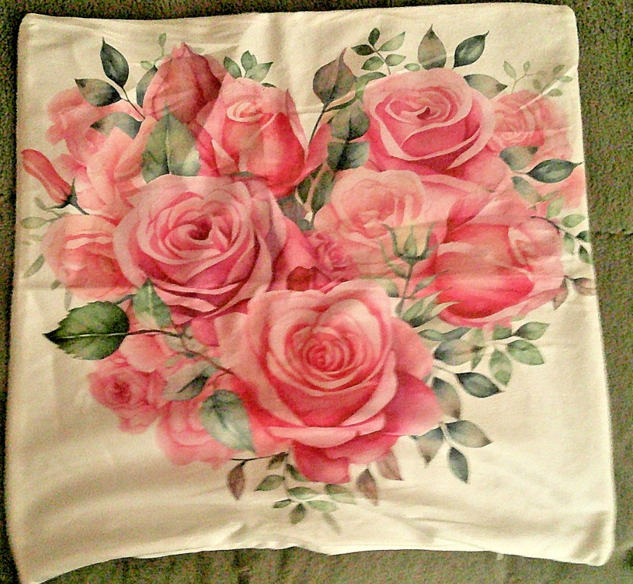 Flowers - Pink Roses Fabric Pillow Cover - Zip Close - 17x 17 - NEW