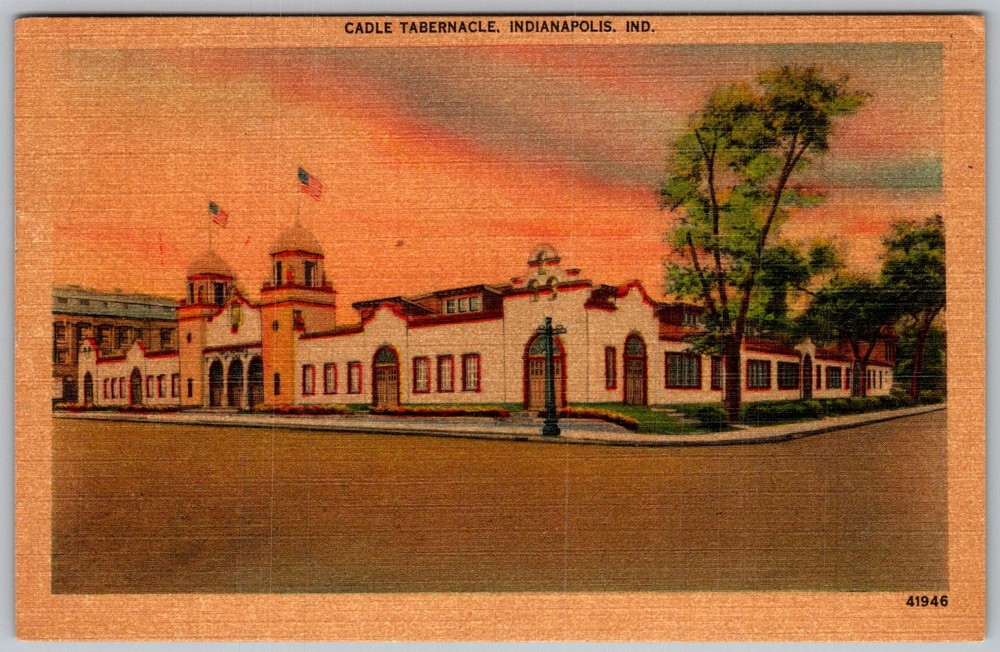 Vtg Linen Postcard Cadle Tabernacle Auditorium Indianapolis, 1950s