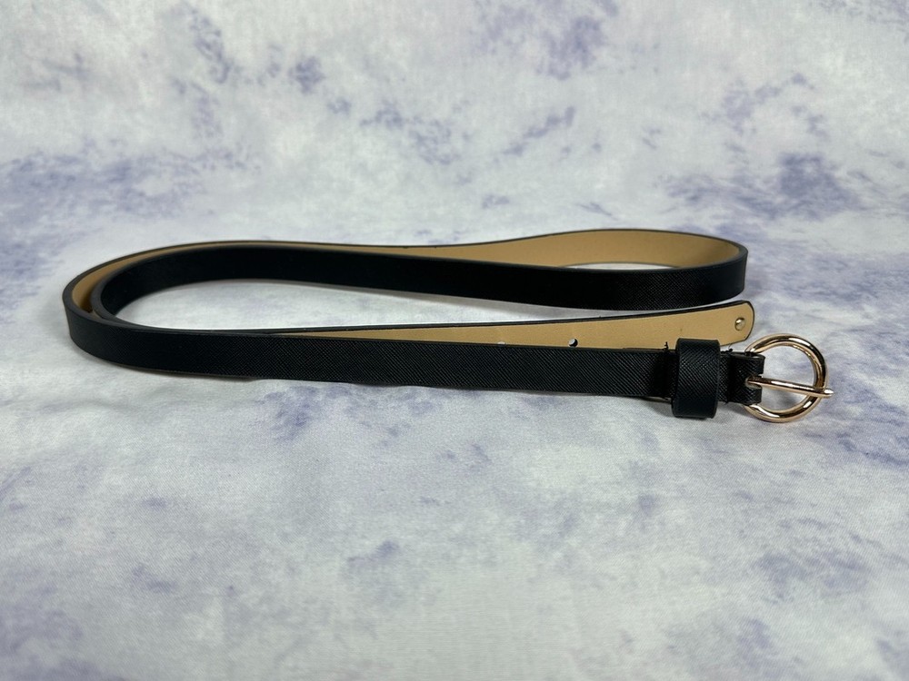 Women's L/XL Black Faux Leather Belt – Gold-Tone Round Buckle
