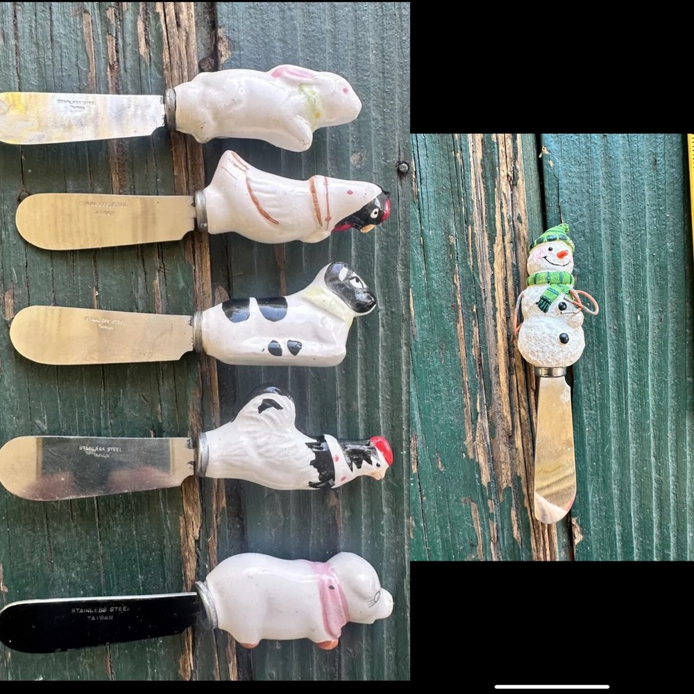 Cheese Butter Spreaders Knives Ceramic Handles Stainless Steel Lot Of 6 Animals