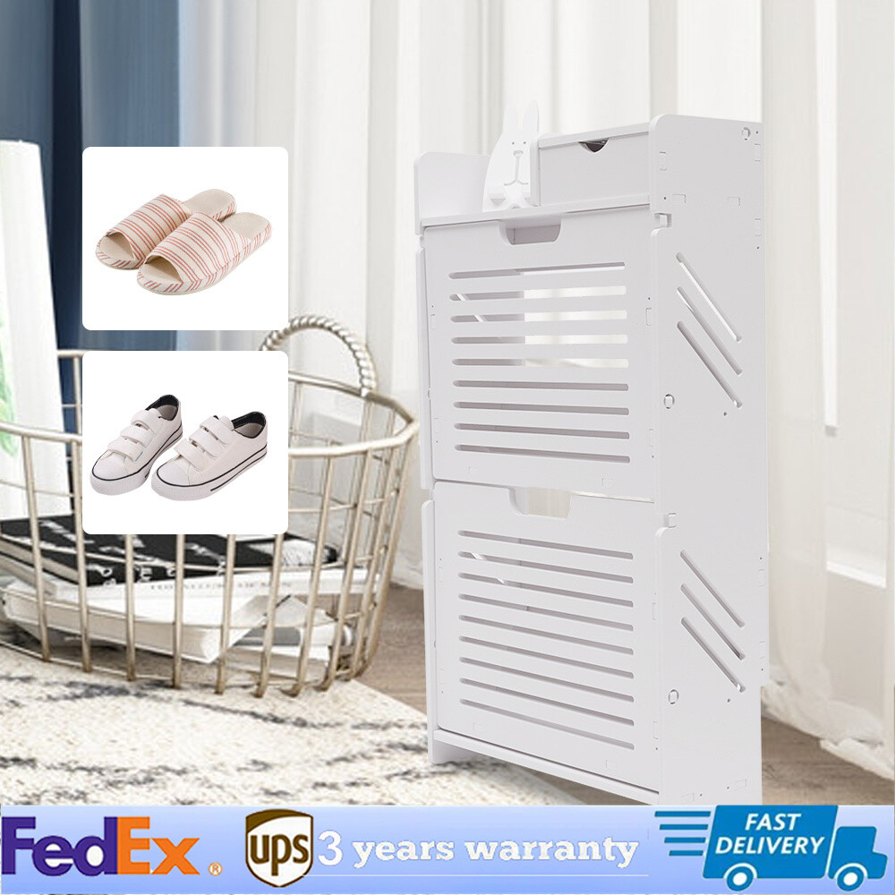 Slim Narrow Shoe Cabinet for Entryway with 2 Flip Drawers Storage Rack