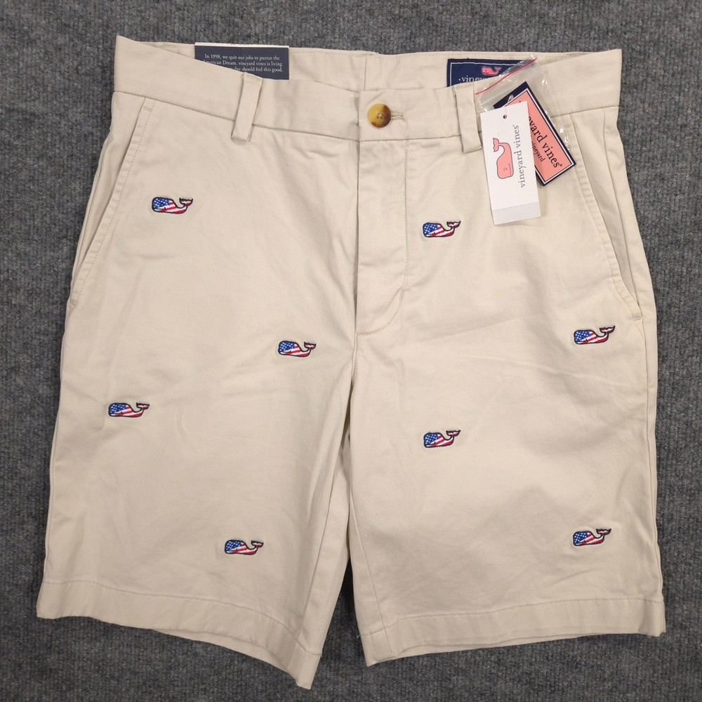 Vineyard Vines Breaker Shorts Mens 30 Beige American Flag Whale Classic Fit NEW