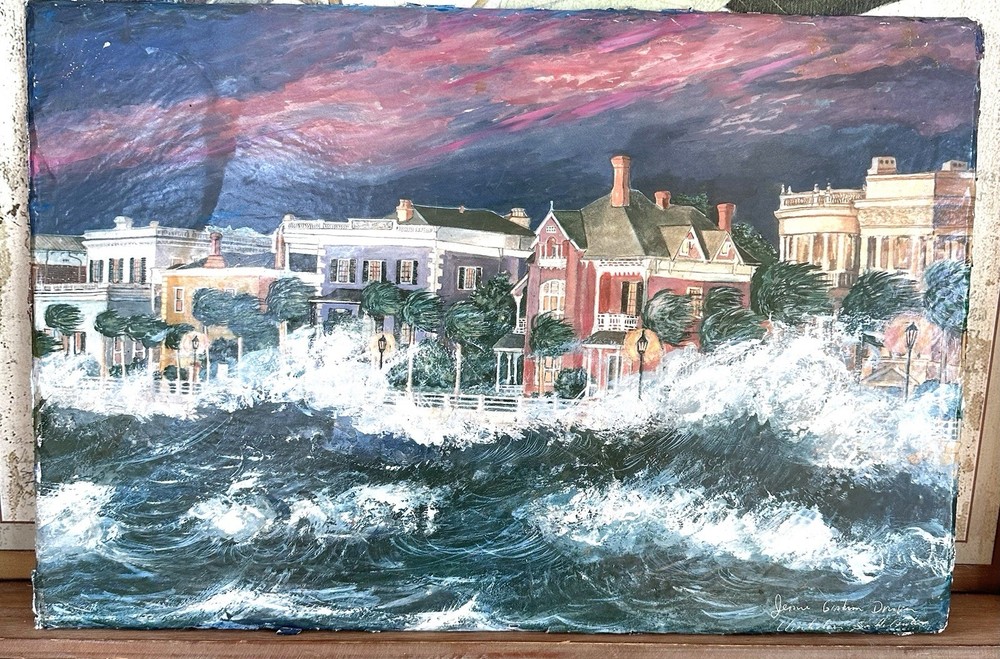 Signed original on slate “The Storm of 89” Charleston, SC Jeanie Graham  Drucker