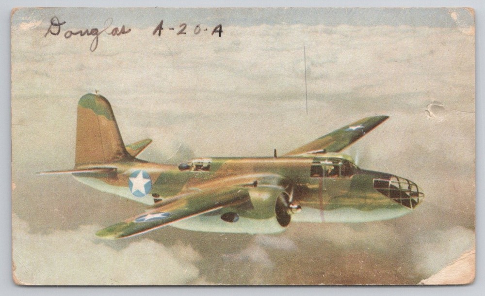1943 Douglas A-20 Havoc WWII Bomber Aircraft Plane Postcard Santa Monica CA