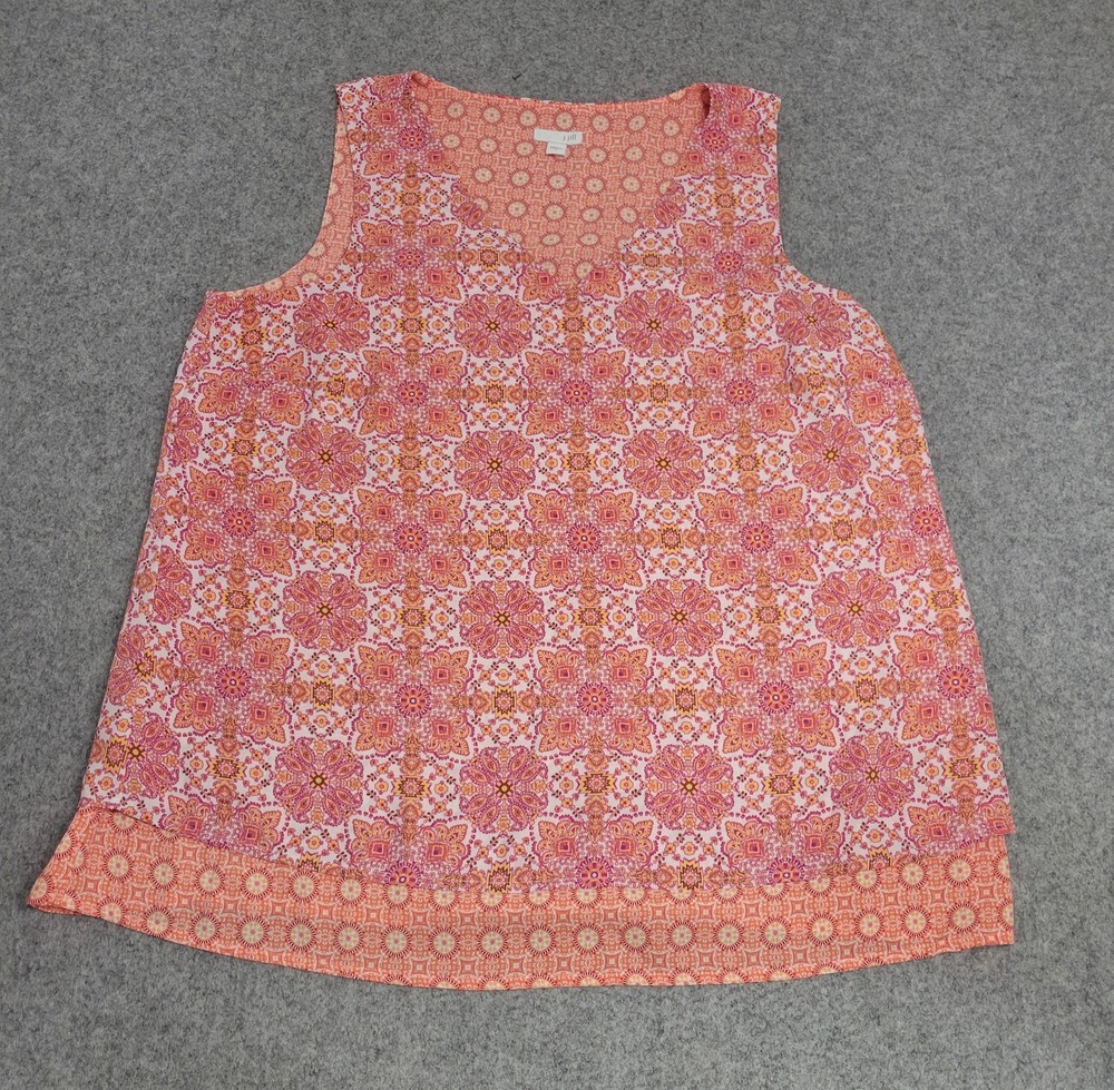 J Jill Sleeveless Blouse Women Large Pink Orange Boho Contrast Print Tunic Ligh