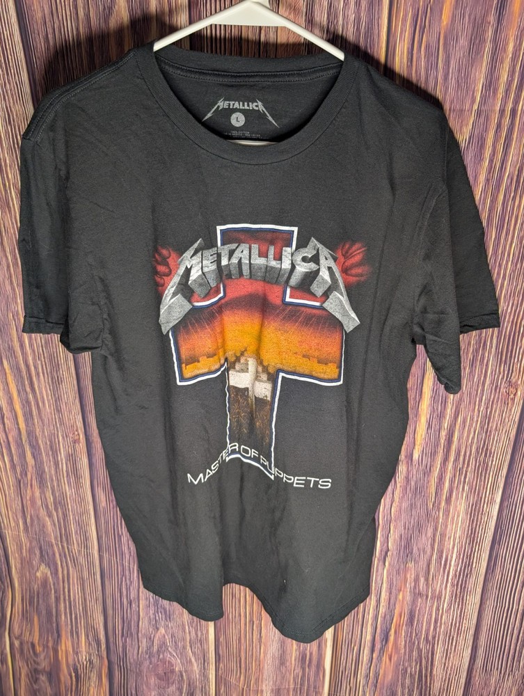 Metallica Master of Puppets Graphic Band T-Shirt Black Cotton Men's Size Large L