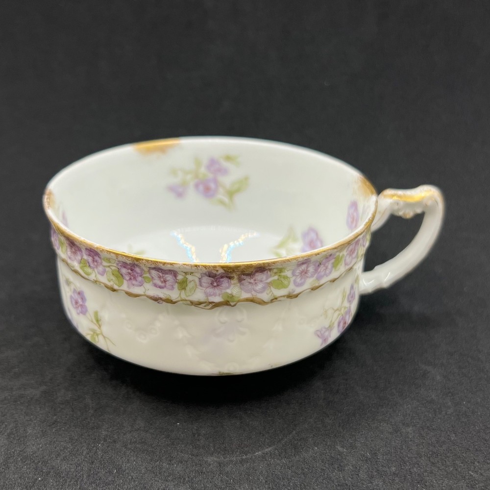 Antique Haviland Limoges France Porcelain Teacup Purple Violets Gold Schleiger