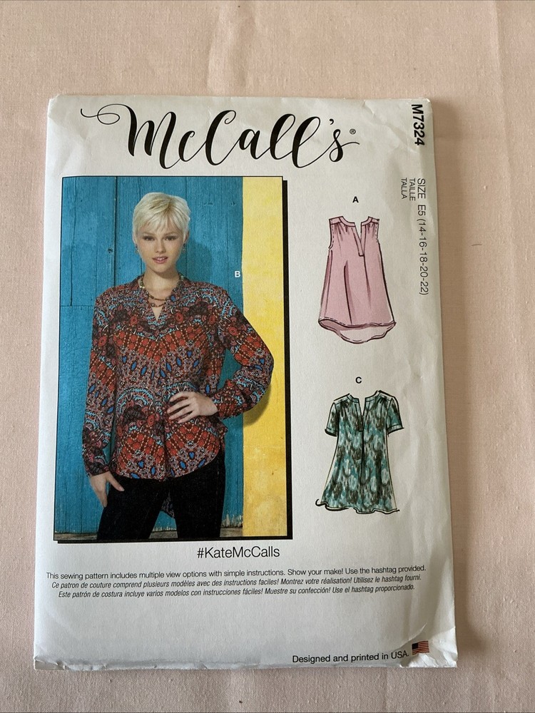 McCall's M7324 Misses Tops & Tunic Plus Sewing Pattern Plus Sz 14-22 UNCUT
