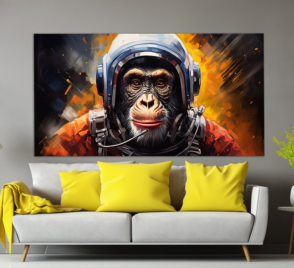 Monkey Astronaut Space Abstract Paint Unframed Canvas Print Australian Wall Art