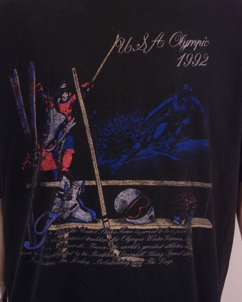 vintage 90s USA Olympics 1992 T-Shirt single stitch Ski Hockey Skating SZ 2XL