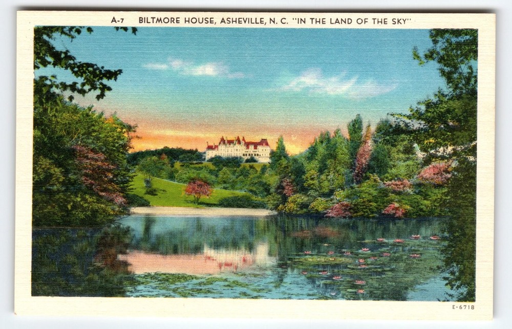 Vintage Linen Postcard Biltmore House Asheville NC Scenic View 1940s