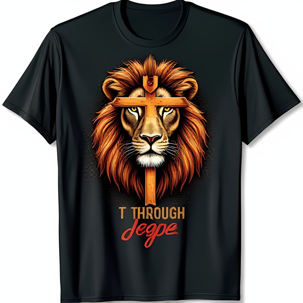 Bold Black T-Shirt with Lion's Head Graphic & Golden Design