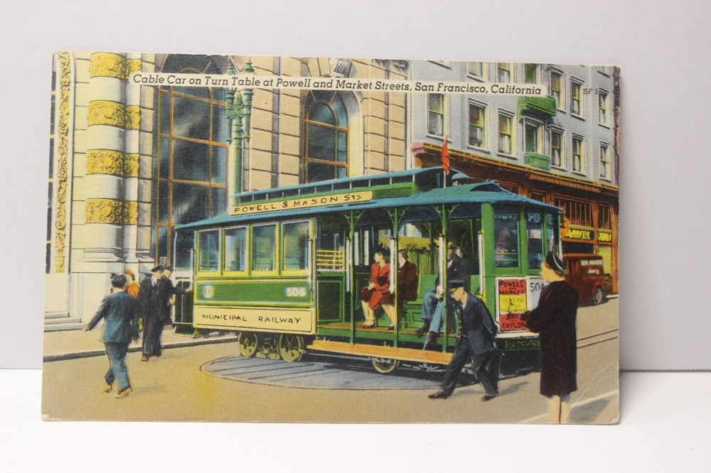 Cable Car on Turn Table, San Francisco California, Linen Postcard