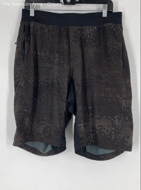 Lululemon Mens Black Gray Abstract Elastic Waist Athletic Shorts Size Large