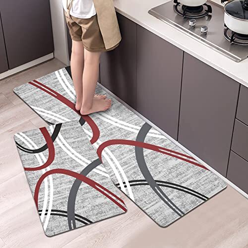 Kitchen Rugs 2 Piece Modern Abstract Design Anti Fatigue Kitchen Mats Memory Foa