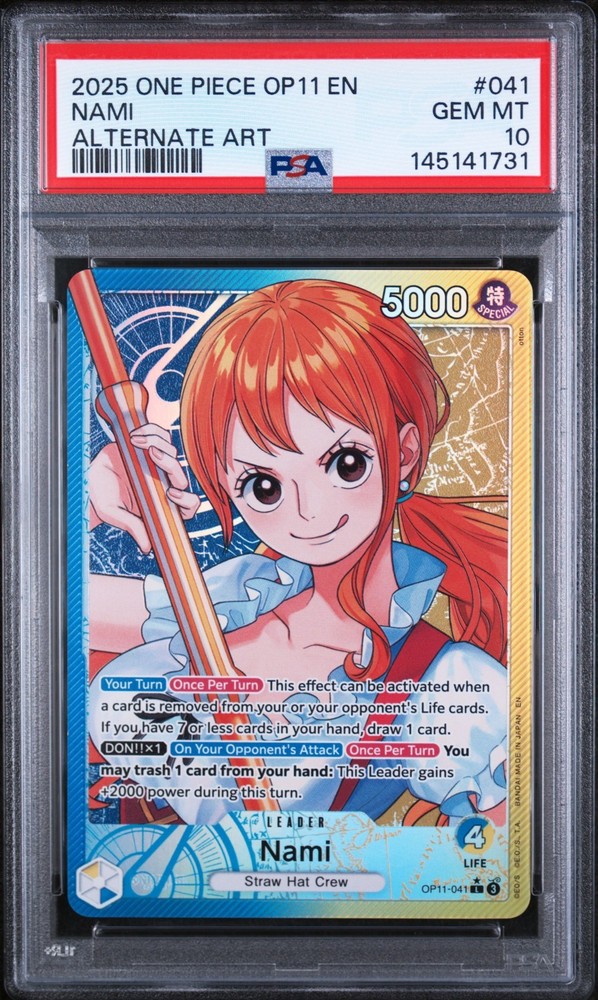 2025 One Piece Nami Alternate Art Op11-A Fist Of Divine Speed #041 Psa 10RCH IS ACCEPTING CONSIGNMENTS! UP TO 95% PAYOUTS!