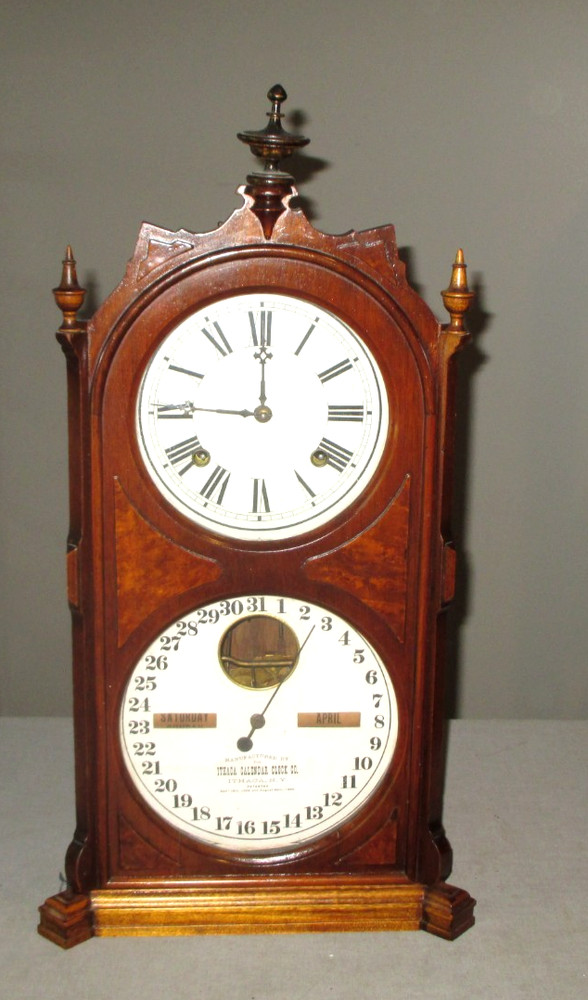 1800'S Antique Ithaca Calendar  Date-Time Clock-Walnut-Mantle Shelf Cottage 23