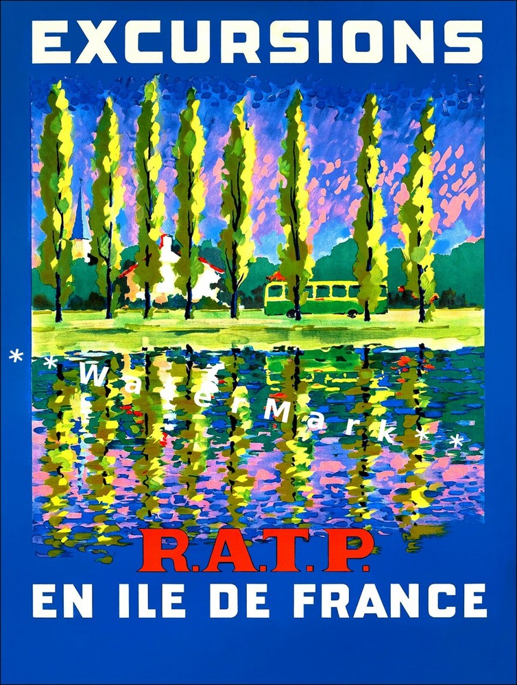 Ile De France 1958 Excursions French Travel Vintage Poster Print Retro Style