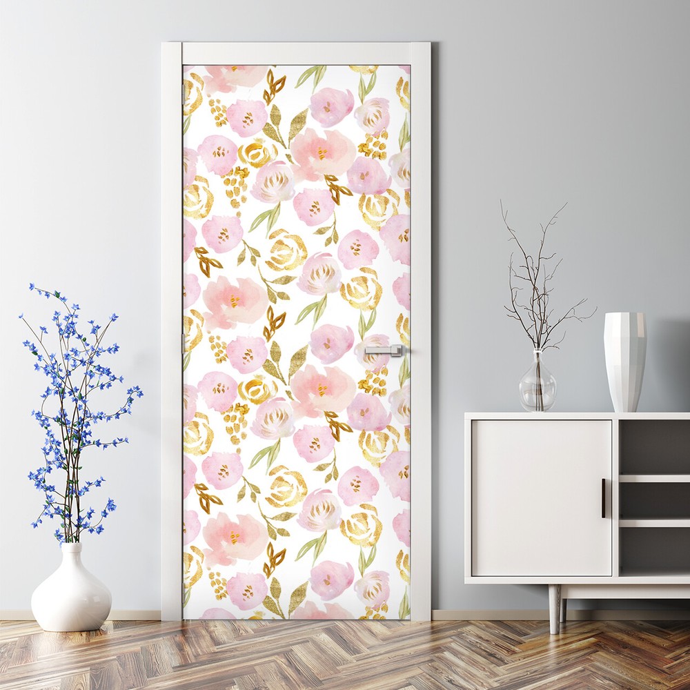 Watercolour roses Adhesive Door sticker Peel & stick floral Pink flower Nursery