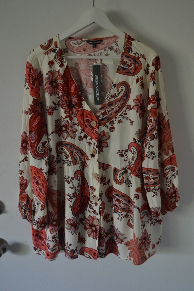 New Unique Spectrum Blouse Top Tunic Shirt Floral Paisley Rayon Plus Size 3X