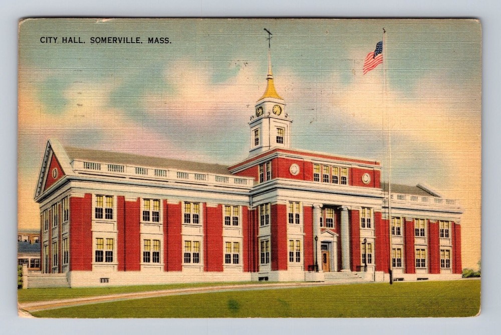 Somerville MA-Massachusetts, City Hall, Vintage c1942card