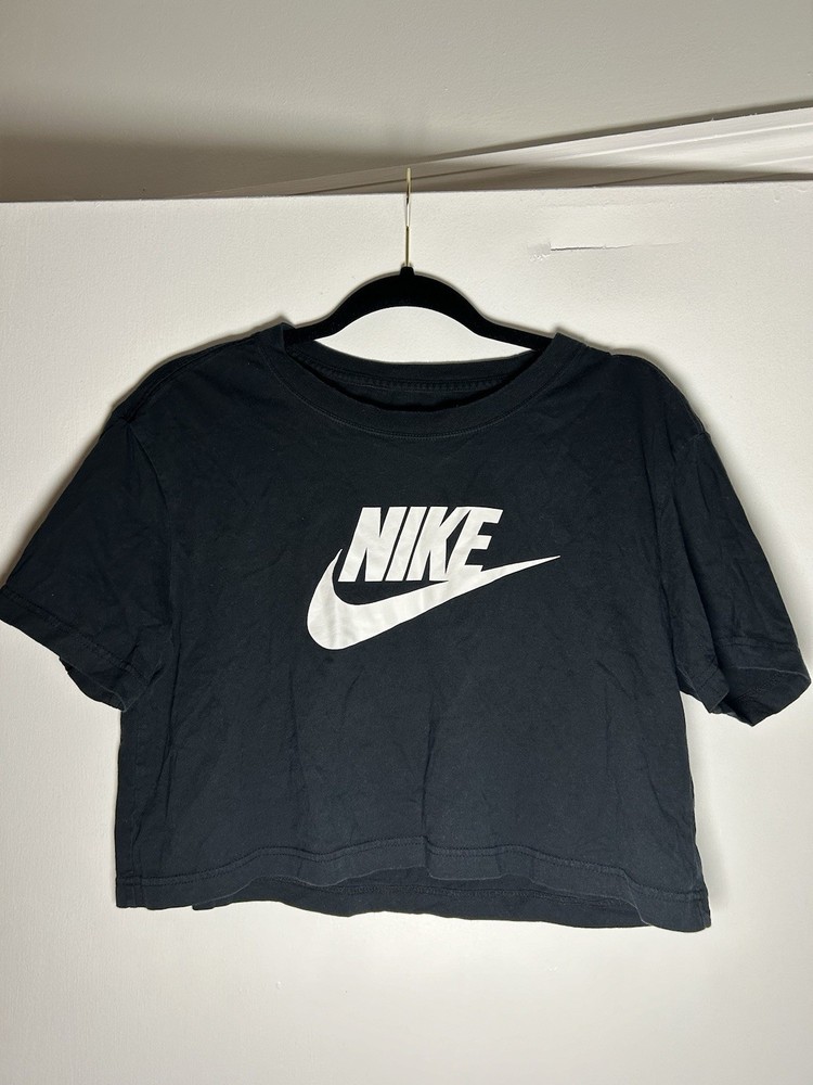 Nike Black Crop Top T-Shirt With White Logo Womens Size Small
