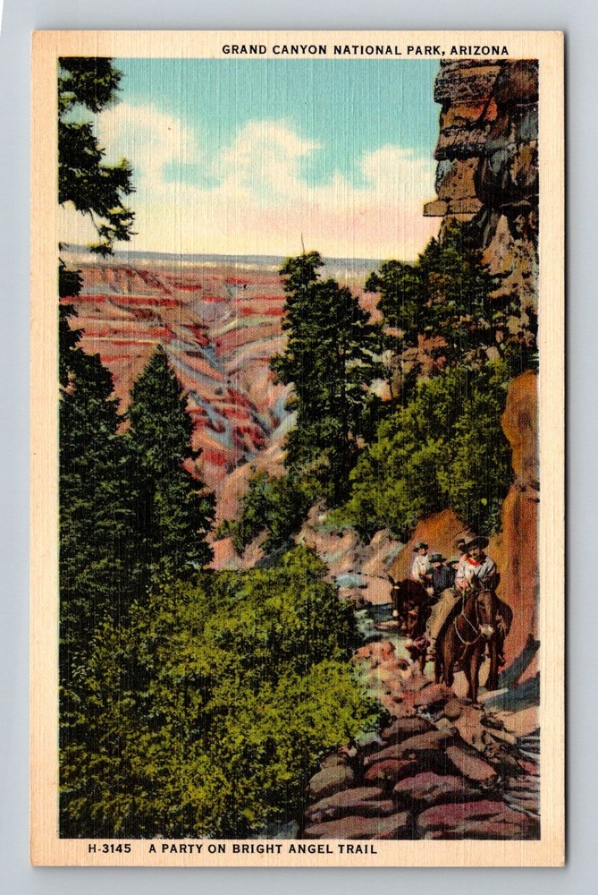 Grand Canyon, AZ-Arizona, Bright Angel Trail Riders Canyon View Vintage Postcard