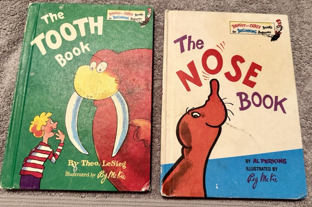 Vintage Dr. Seuss Bright & Early Books Tooth Book & Nose Book HC Lot Random Hous