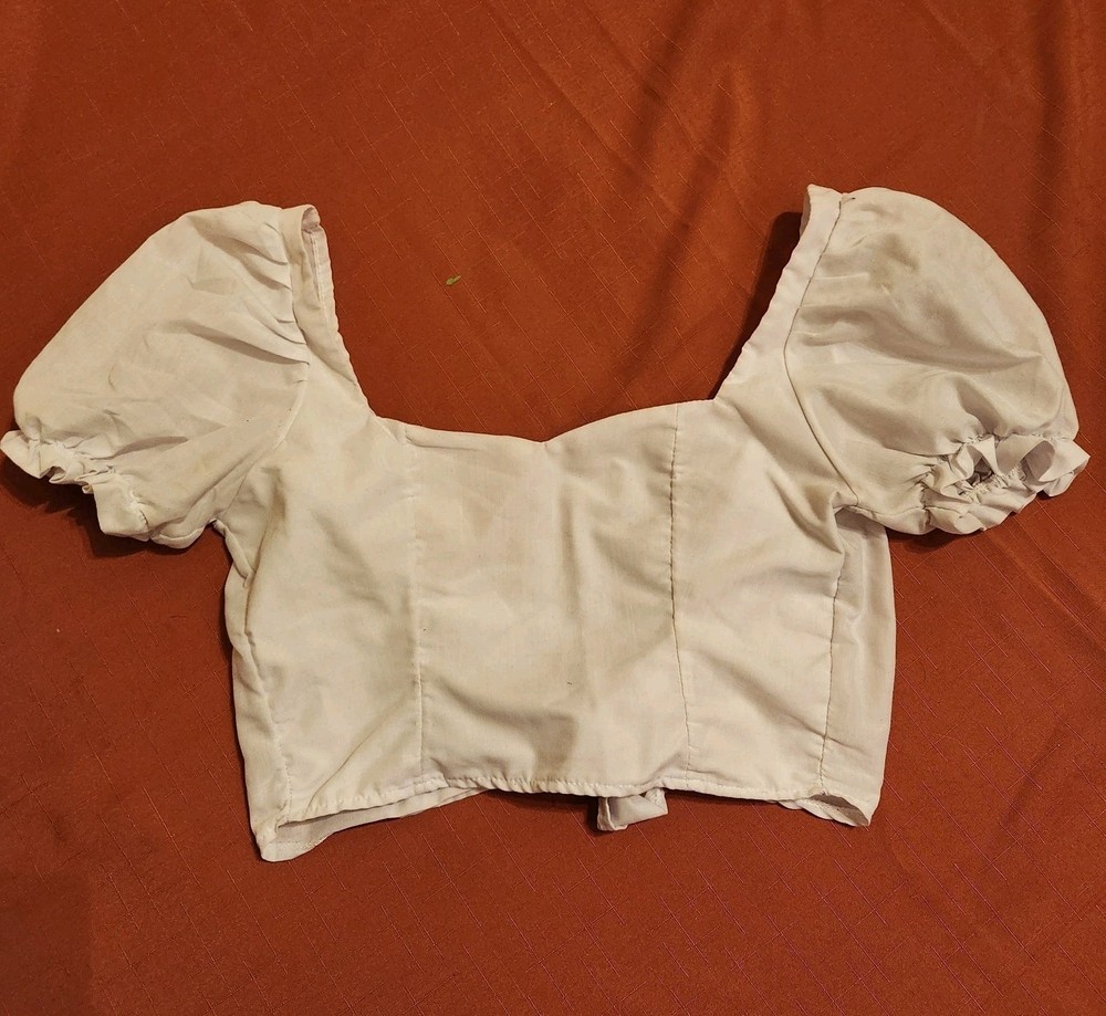 White S Flutter Off Shoulder Cap Sleeve Tie Back Crop Top Lagenlook Style