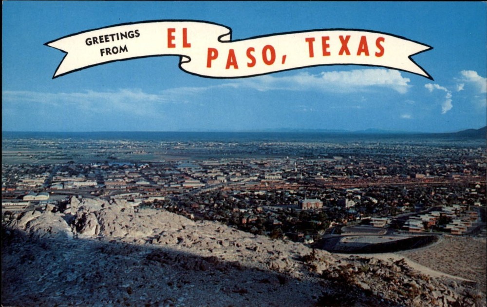 Greetings from El Paso Texas aerial view ~ 1950-60s vintage postcard
