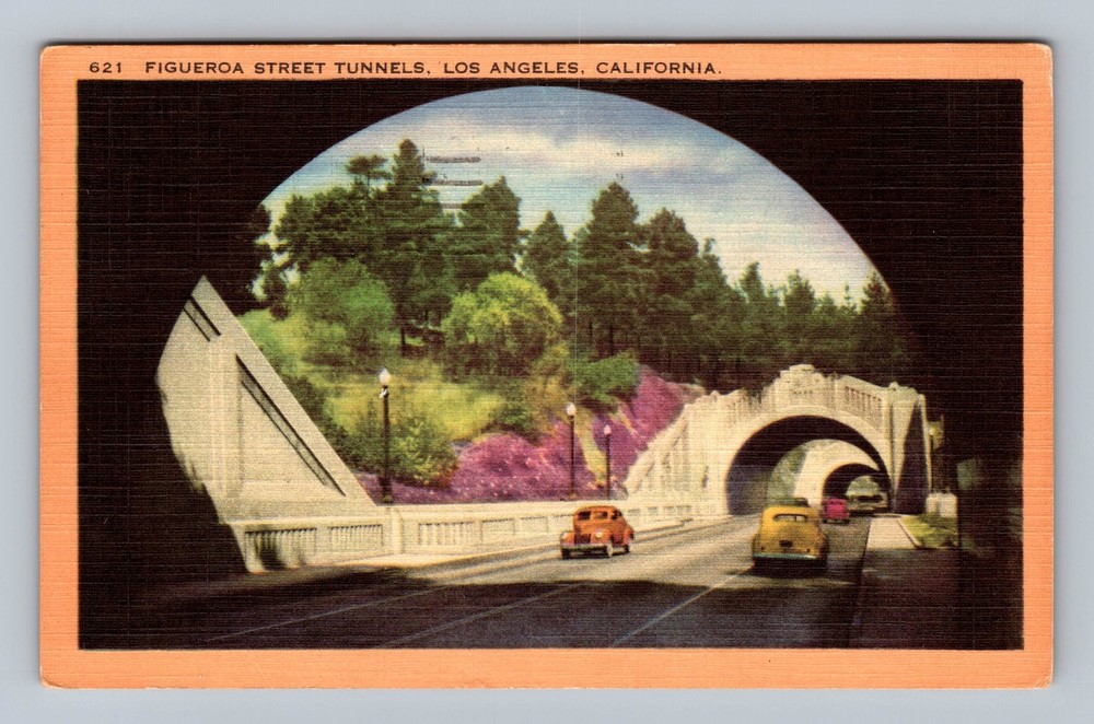 Los Angeles CA-California Figueroa Street Tunnels Vintage c1953 Postcard Postal
