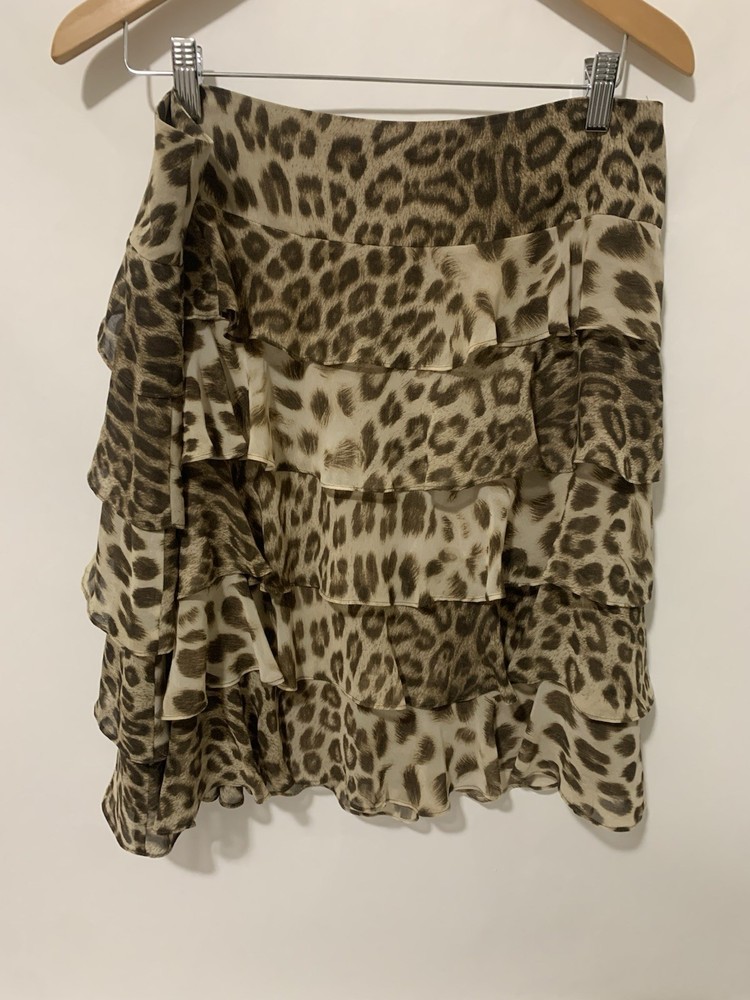 Womens 14P Talbots Animal Leopard Print Ruffled Tier Skirt