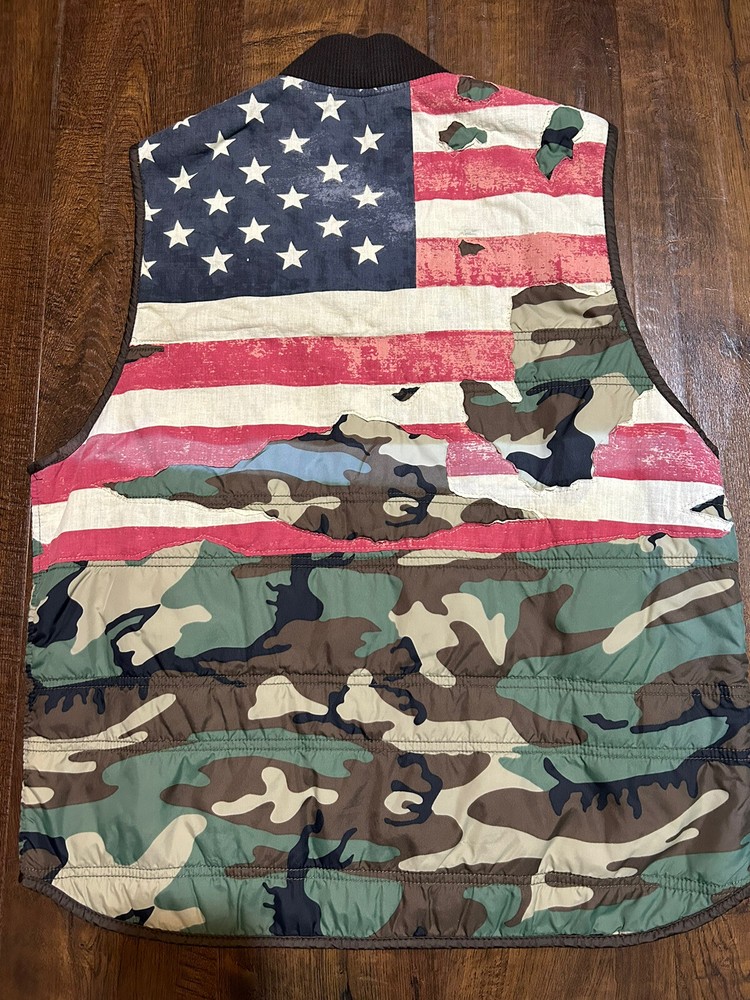 Denim & Supply Ralph Lauren Military Camo Distressed American Flag Quilted Vest