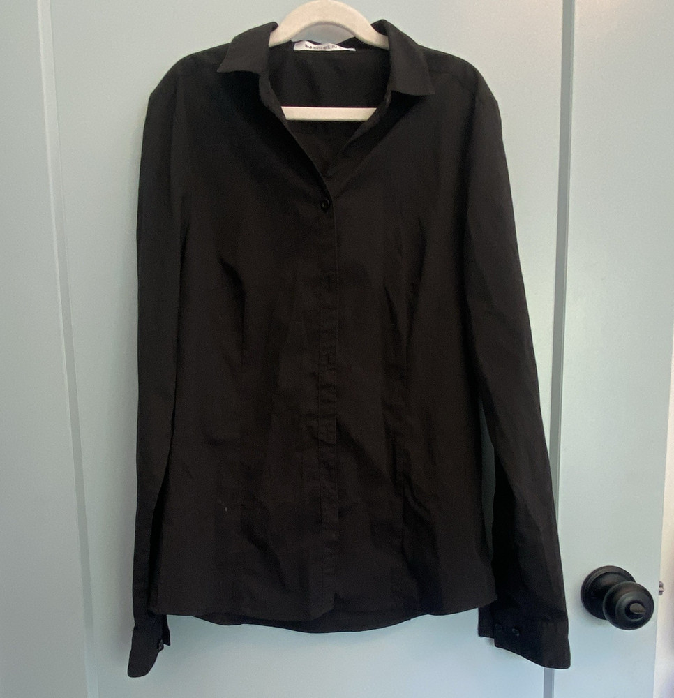 DOUBLJU Women’s Black Solid Button-Up Shirt Long Sleeve Point Collar Size S
