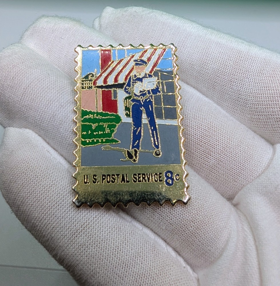 Vintage US Postal Service USPS 8 Cent Stamp Mailman Enamel Lapel Pin