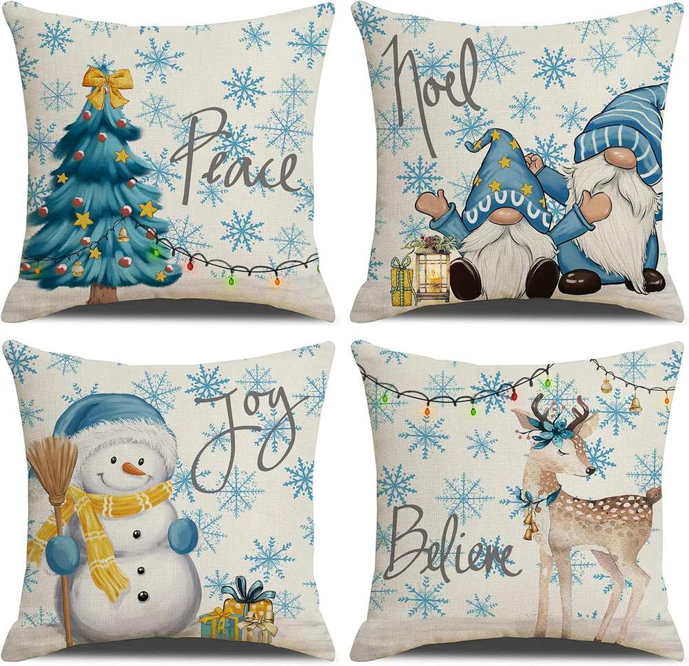 Christmas Pillow Covers 20x20 Set of 4 Winter Holiday Decorative Xmas Pillowcases