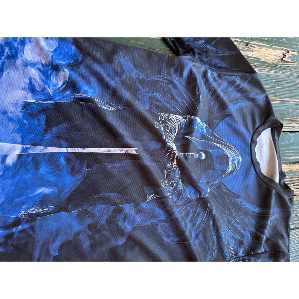 Mens Gothic Reaper Dark Angel Sword Graphic T-Shirt Blue Black All Over Print S