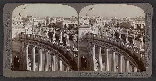 St Louis MO 1904 Worlds Fair Varied Industries Building Colonnade Stereoview
