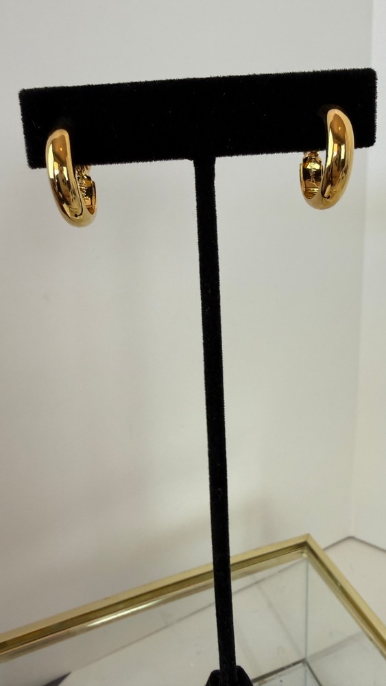 Vintage Monet Gold Tone Chunky Hoop Clip On Earrings | Signed