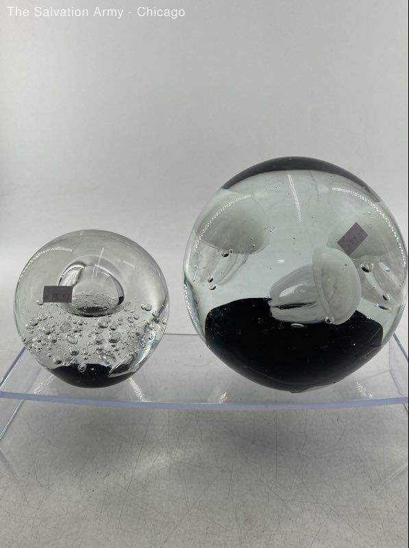 Clear Glass Bubble Art Jellyfish Ball Design Office Decor Paperweights Lot Of 2